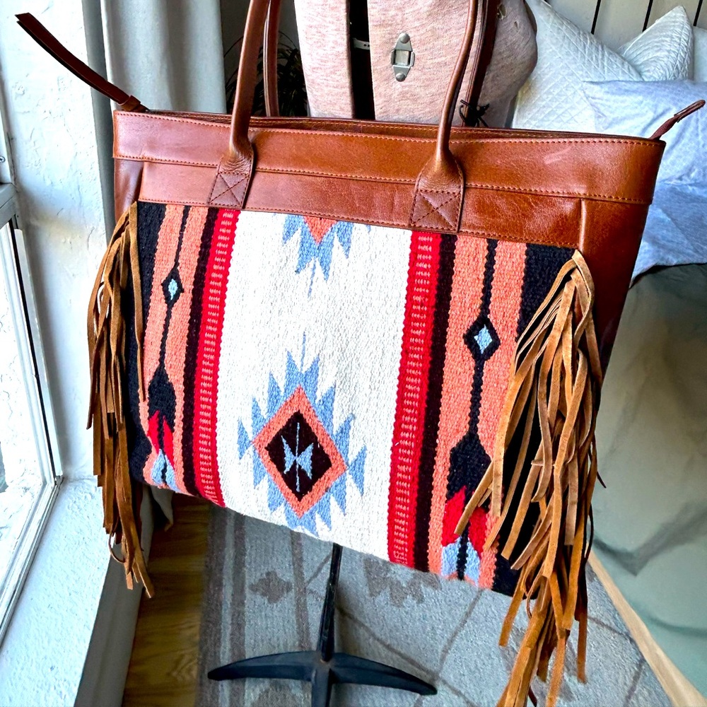New Southwest Boho Leather Tote Bag
